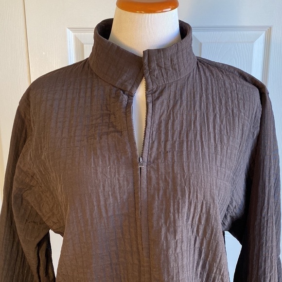 Eileen Fisher Lightweight Brown Textured Zippered Jacket Size Large - Picture 1 of 11